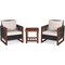 Costway 3PCS Patio Wicker Furniture Set Solid Wood Frame Cushion Sofa w/ Square Table Shelf